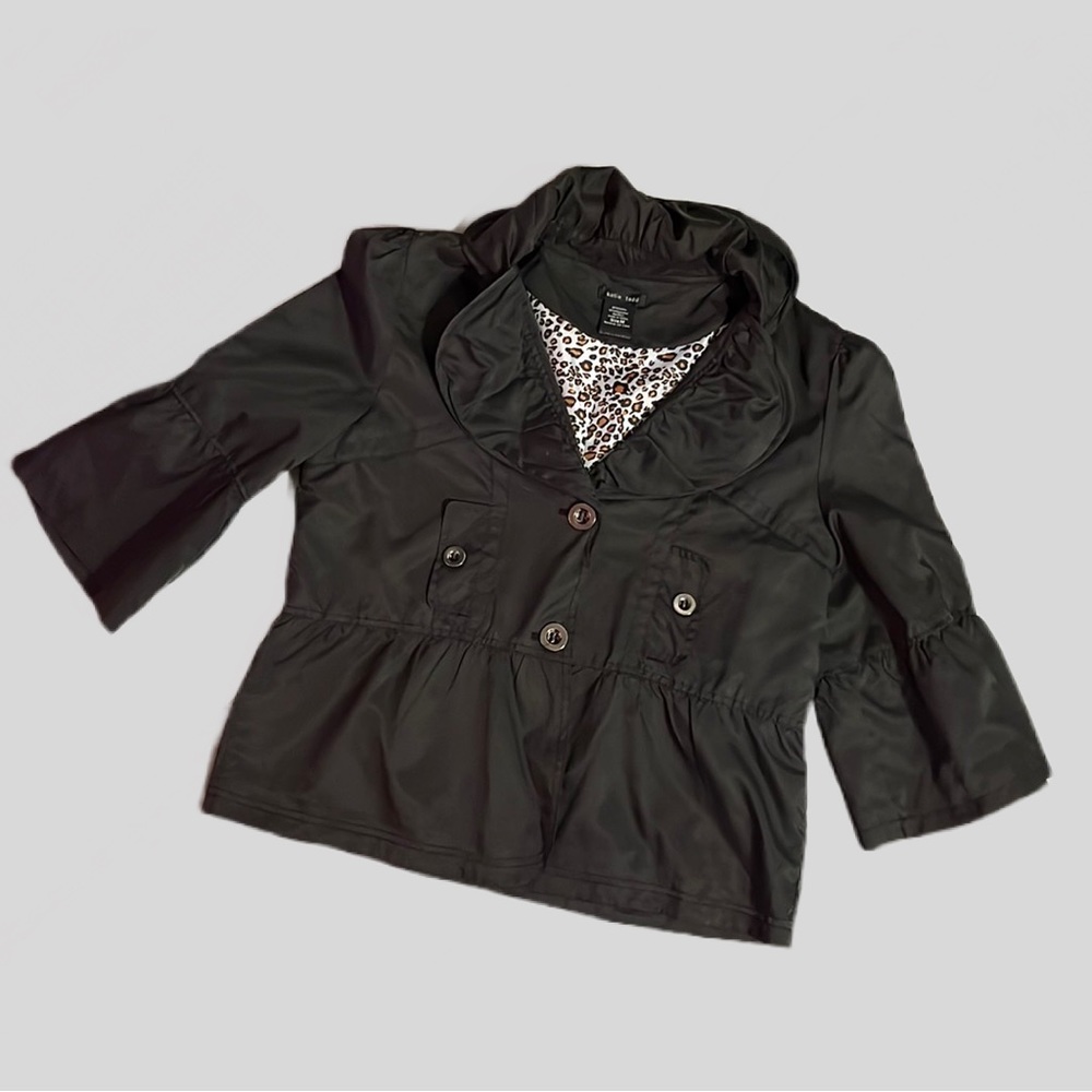 Katie Todd Black Peplum Bell Anorak Jacket Size M Windbreaker Material